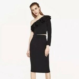 ZARA 2 Piece Off Shoulder Crop Top Midi Skirt Set